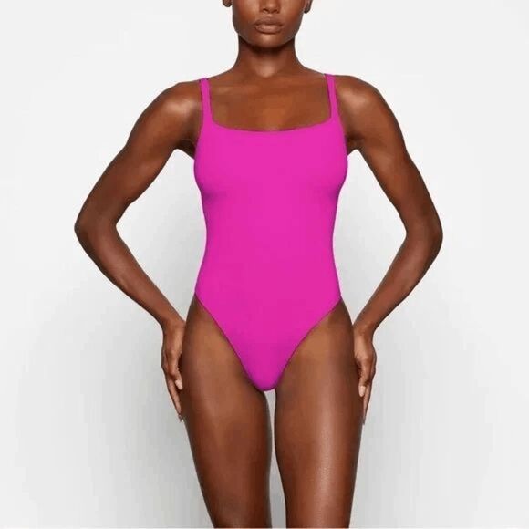 Skims Fits Everybody Square Neck Bodysuit Fuchsia Bright Pink XL NWT - Picture 7 of 8